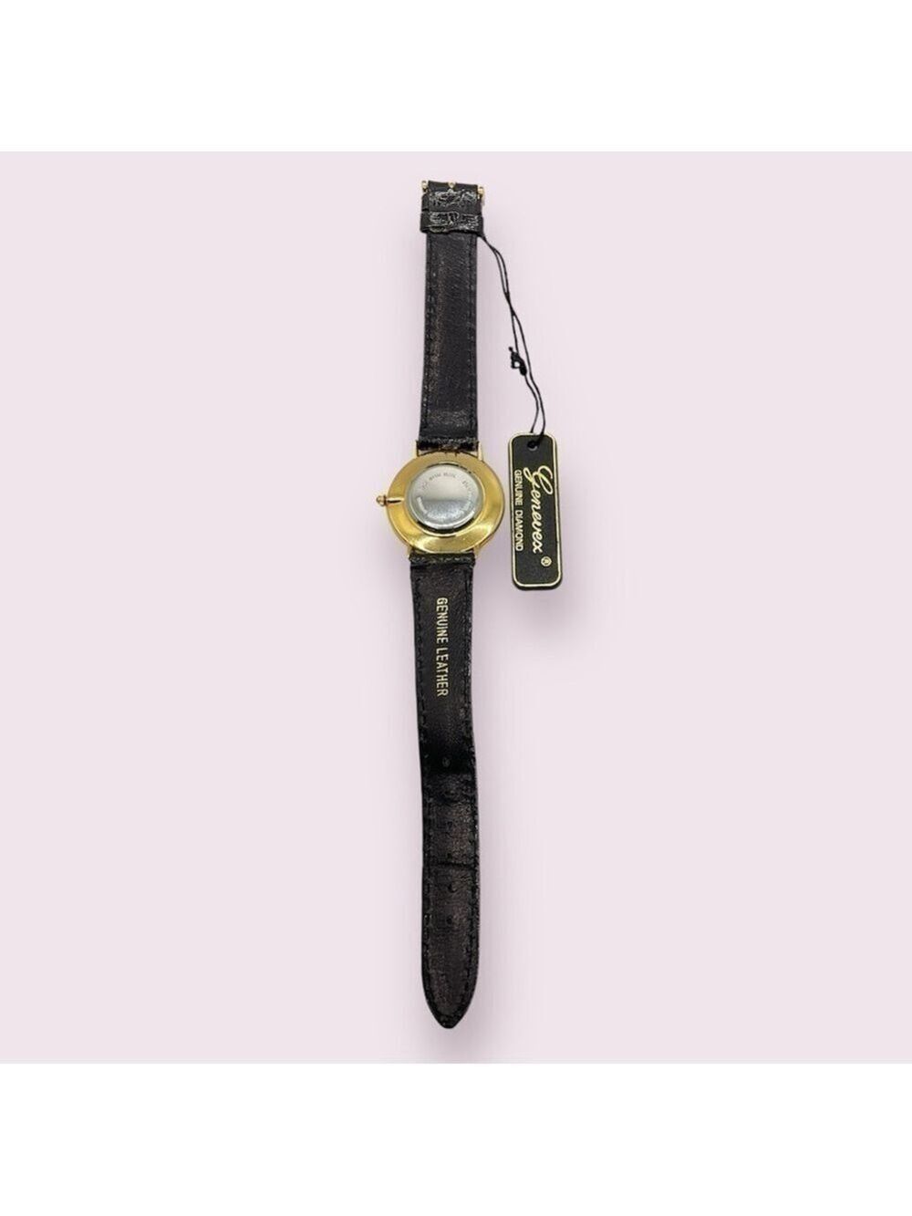 Genevex Diamond Quartz Gold Tone Stainless Steel Leather Strap Watch - Picture 2 of 3